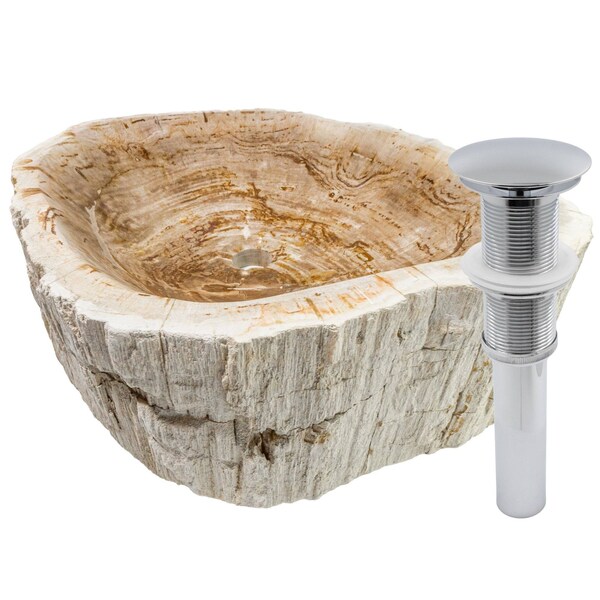 Novatto Fossil Wood Vessel Sink and Chrome Umbrella Drain NOSV-FWCH - main